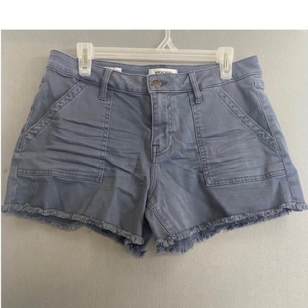 Vigoss Marley Shorts Womens 30 Dusty Blue Frayed Raw Hem Denim Utility 5-Pkt
